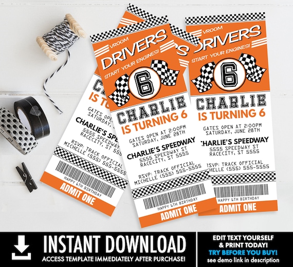 Cars Ticket Invitation - Cars Party, Race Car Party, Cars Invite, Ticket Invite | Self-Edit with CORJL - INSTANT DOWNLOAD Printable Template Il_570xn