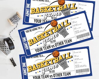 Basketball Ticket Gift Editable Template - Surprise Basketball Game Ticket, Any Occasion | Self-Edit with CANVA - INSTANT DOWNLOAD Printable