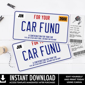 Car Fund Surprise Gift Voucher, License Plate Voucher, Gift Reveal, Gift Certificate | You Personalize with CANVA–INSTANT DOWNLOAD Printable image 8
