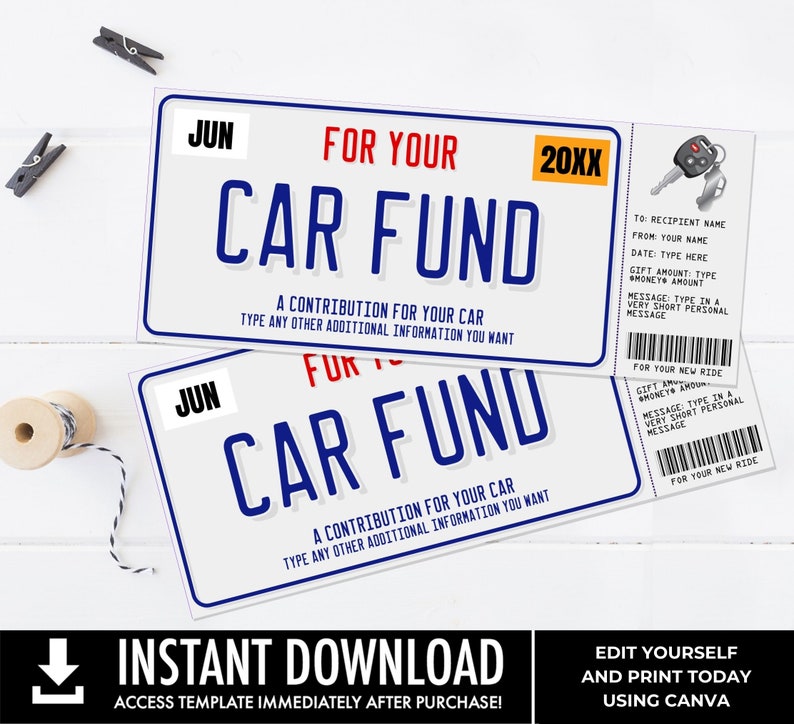 Car Fund Surprise Gift Voucher, License Plate Voucher, Gift Reveal, Gift Certificate | You Personalize with CANVA–INSTANT DOWNLOAD Printable image 8