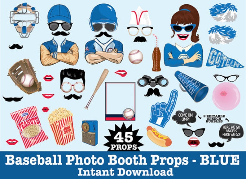 Baseball Photo Booth Props, Retro Baseball Party, Baseball Birthday, Vintage Baseball Party Instant Download PDF 45 DIY Printable Props image 3