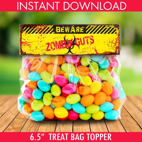 Zombie Treat Bag Topper - Zombie Guts, Zombie Party, Halloween Party,Costume Party, 6.5" Pre-Typed Topper | Instant Download PDF Printable Il_570xn