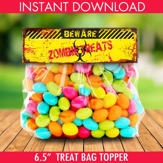 Zombie Treat Bag Topper - Zombie Treats, Zombie Party, Halloween Party,Costume Party, 6.5" Pre-Typed Topper | Instant Download PDF Printable Il_570xn
