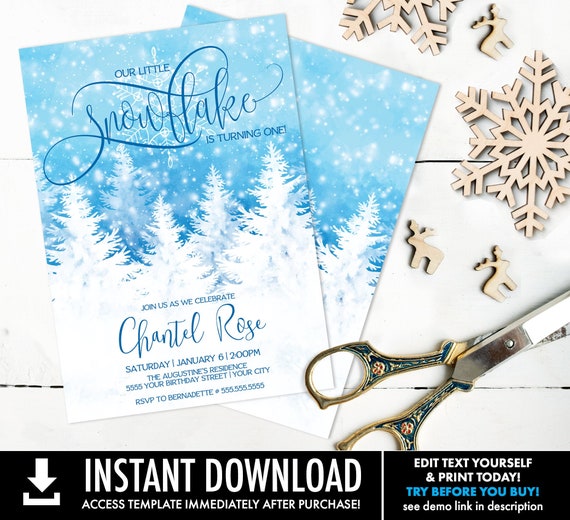 Our Little Snowflake Birthday Invitation, First Birthday, Winter ...