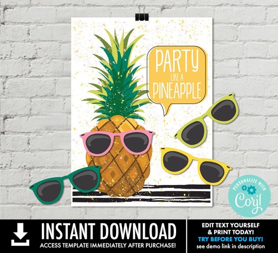 Pineapple Party - 18"x24" Pin the Sunglasses Game - Party Like a Pineapple, Birthday Party | INSTANT Download Printable Game using CORJL