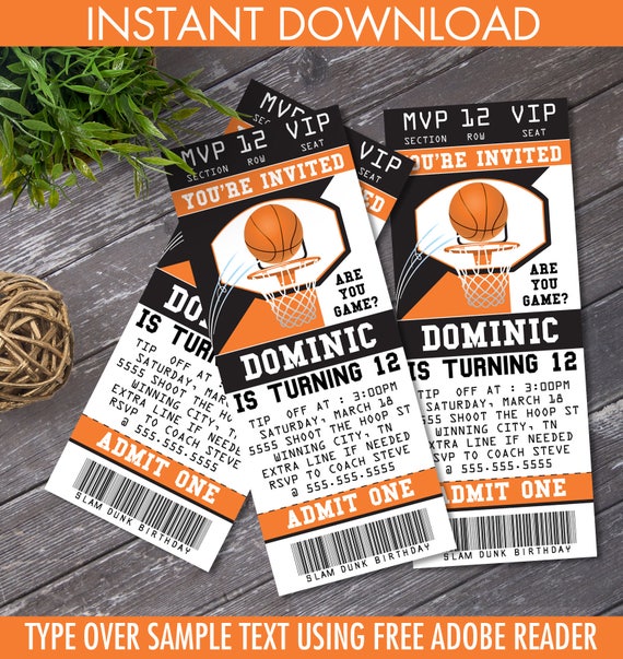 Basketball Ticket Invitation Basketball Birthday Party Etsy