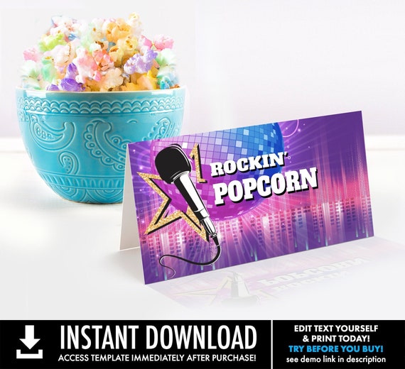 Pop Star Food Labels, Pop Star Party, Pop Star Party, Place Cards, Table Tents | Self-Edit with CORJL–INSTANT DOWNLOAD Printable