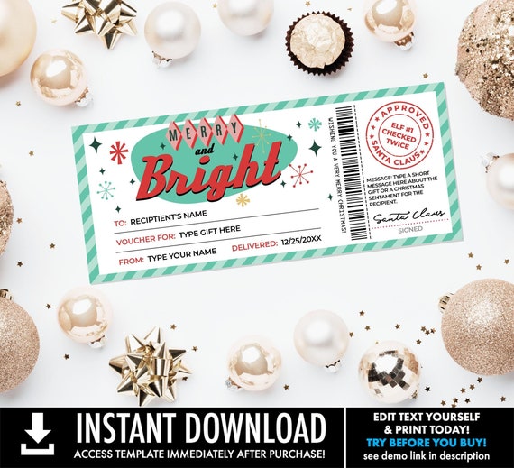 Gift from Santa for Any Christmas Gift , Santa Gift Voucher or Elf Gift Certificate | You Personalize using CORJL-INSTANT Download Printable