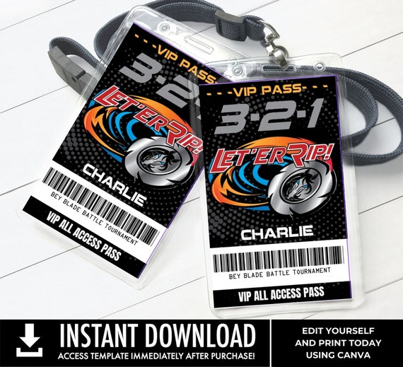 Blade Tournament I.D. Badges, Blade Inspired VIP Badges, All Access Pass | You Personalize using CANVA–INSTANT Download Printable Template