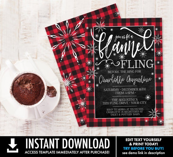 Flannel Fling Before the Ring Bridal Shower Invitation - Buffalo Plaid Shower | Self-Editing with CORJL - INSTANT DOWNLOAD Printable Il_570xn