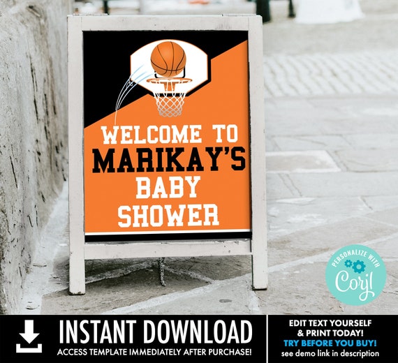 Basketball Baby Shower 16x20 Welcome Sign - Basketball Party, Basketball Shower Sign | Self-Editing with CORJL - INSTANT DOWNLOAD Printable