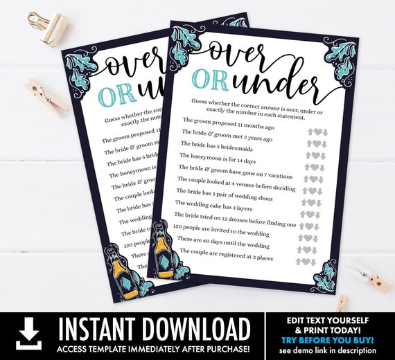 Over or Under Bridal Shower Game, Craft Beer Shower, Love is Brewing Shower | Self-Edit with CORJL - INSTANT Instant Printable
