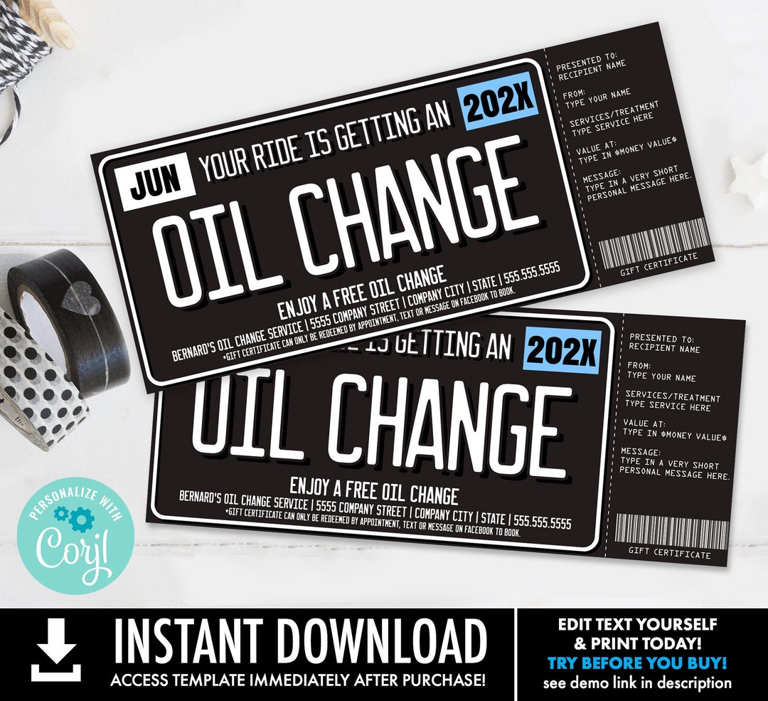 Oil Change Gift Certificate License Plate Surprise Gift Voucher Self oil-change-gift-certificate-license-plate-surprise-gift-voucher-self