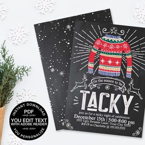 Ugly Sweater Party Invitation, Tacky Sweater Party, Christmas Party, Christmas Office Party Editable Text, Instant Download PDF Printable image 1