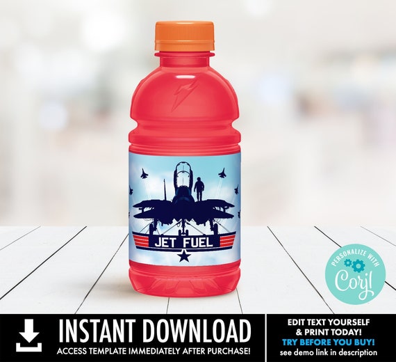 Fighter Pilot 12oz Gatorade Wrap/Label, Jet Fuel Drink Label,Top Gun