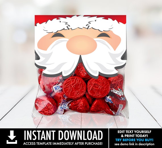 Santa Kisses Treat Bag Topper, Santa Breakfast, Santa & Pancakes, Santa Baby,Santa Party | Self-Edit with CORJL - INSTANT DOWNLOAD Printable