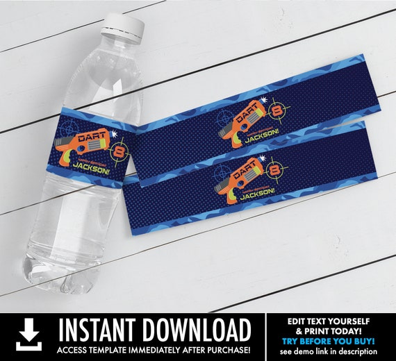 Dart Wars Water Bottle Label, Dart Wars Party,Dart Wars Party,Drink Wrap,Target Party | Self-Editing with CORJL - INSTANT Download Printable Il_570xn