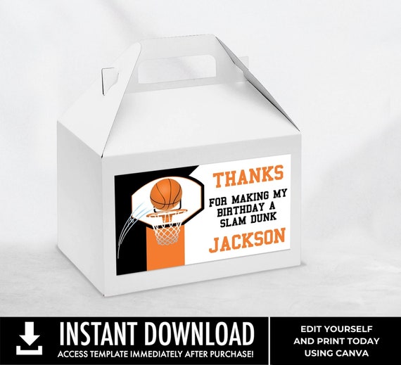 Editable Basketball Gable Box Favor Labels - Basketball Birthday Gable Gift Box Labels | Personalize using CANVA–INSTANT DOWNLOAD Printable