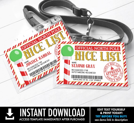 Santa's Nice List Badge - Santa's Workshop North Pole, Elf Surveillance | You Personalize with CORJL - INSTANT Download Printable Template