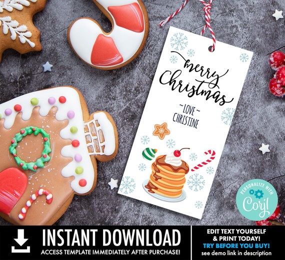 Pancakes and Pajamas Favor Tag- Christmas Gift Tag, Breakfast with Santa Favor Tag | Self-Editing with CORJL - INSTANT DOWNLOAD Printable