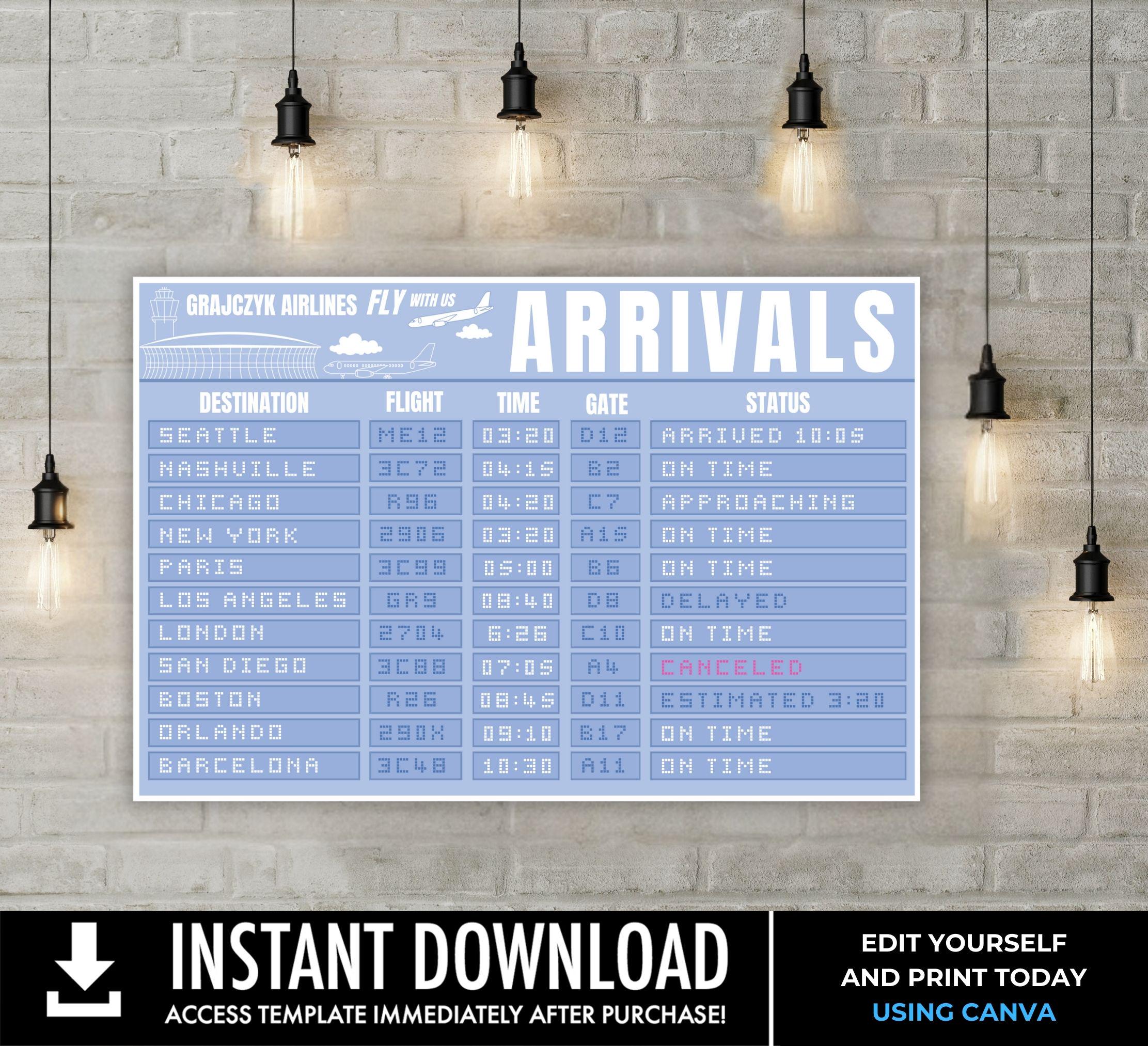 Airplane Party 36"X24" Poster, Baby Shower Arrival Signs, Airport Terminal Sign, Aviator Decor | Edit on CANVA - INSTANT Download Printable