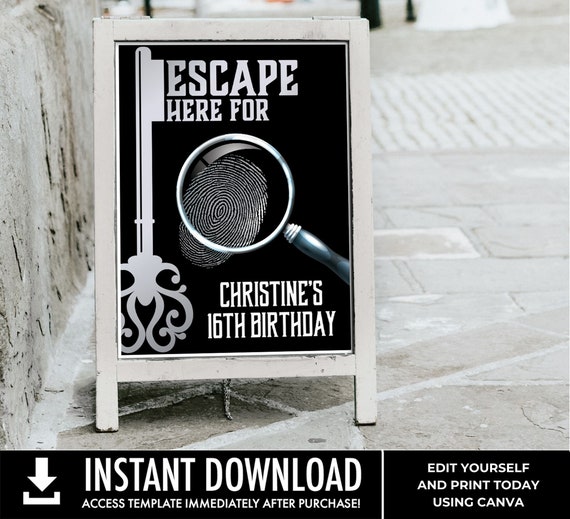 Escape Room Party 18"X24" Poster, Mystery Party Sign, Birthday Party Sign, Welcome Party Sign | Edit with CANVA - INSTANT DOWNLOAD Printable