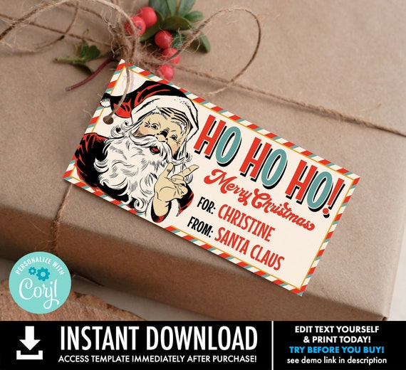 Retro Santa Gift Tag,Gift From Santa,Christmas Gift Tag,Homemade Treat Tag,Special Delivery |Self-Edit with CORJL-INSTANT Download Printable