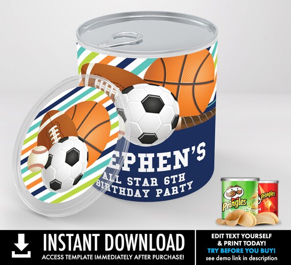 Sports Party Mini Pringles Label - Sports Mini Pringles Wrapper, Sports Birthday | Self-Edit with CORJL - INSTANT Download Printable Il_570xn