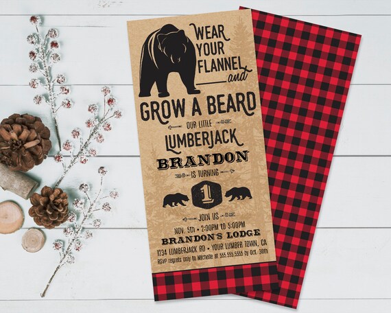 Lumberjack Invitation - Bear Lumberjack Birthday Party, Buffalo Plaid, Printable Template | Self-Edit Text INSTANT DOWNLOAD Printable Il_570xn