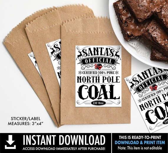 Christmas Coal Sticker/Label, Santa's North Pole Coal, Santa's Naughty List,Stocking Stuffer | Ready-To-Print INSTANT Download PDF Printable