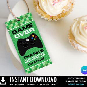 Video Game Favor Tag, Video Game Birthday, Game Truck Party, Video Gamer Party | Edit Templat with CANVA - INSTANT DOWNLOAD Printable