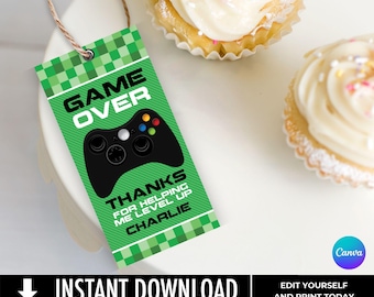 Video Game Favor Tag, Video Game Birthday, Game Truck Party, Video Gamer Party | Edit Templat with CANVA - INSTANT DOWNLOAD Printable