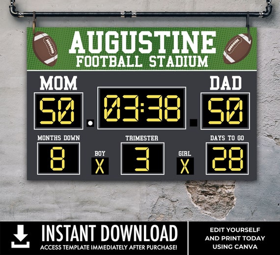 Football Scoreboard Baby Shower 36"x24" Poster/Sign - Scoreboard Party Sign | Edit with CANVA - INSTANT DOWNLOAD Printable