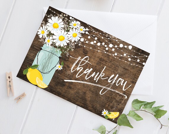 Daisy & Lemon Thank You Card - Rustic Daisy, Mason Jar Thank You Card, Lemonade Thank You | DIY Pre-Typed Card INSTANT DOWNLOAD Printable Il_570xn
