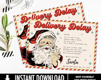 Delivery Delay Gift from Santa, Funny Late Christmas Gift Card, Missing Gift, Delayed Arriving Gift, IOU a Christmas Gift | Edit on Canva