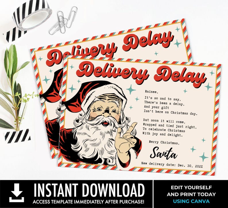 Delivery Delay Gift From Santa, Funny Late Christmas Gift Card, Missing ...