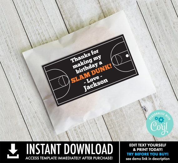 Basketball 4"x2" Sticker - Printable Sticker, Basketball Party, Basketball Birthday | Self-Editing with CORJL - INSTANT Download Printable