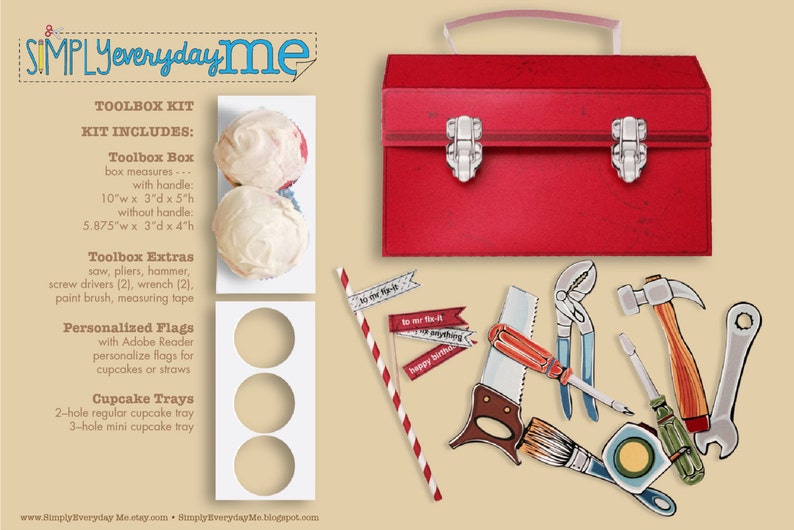 Red Construction Tool Box Great for birthday party favor box, gift box or cupcake box INSTANT download DIY printable PDF Kit image 2