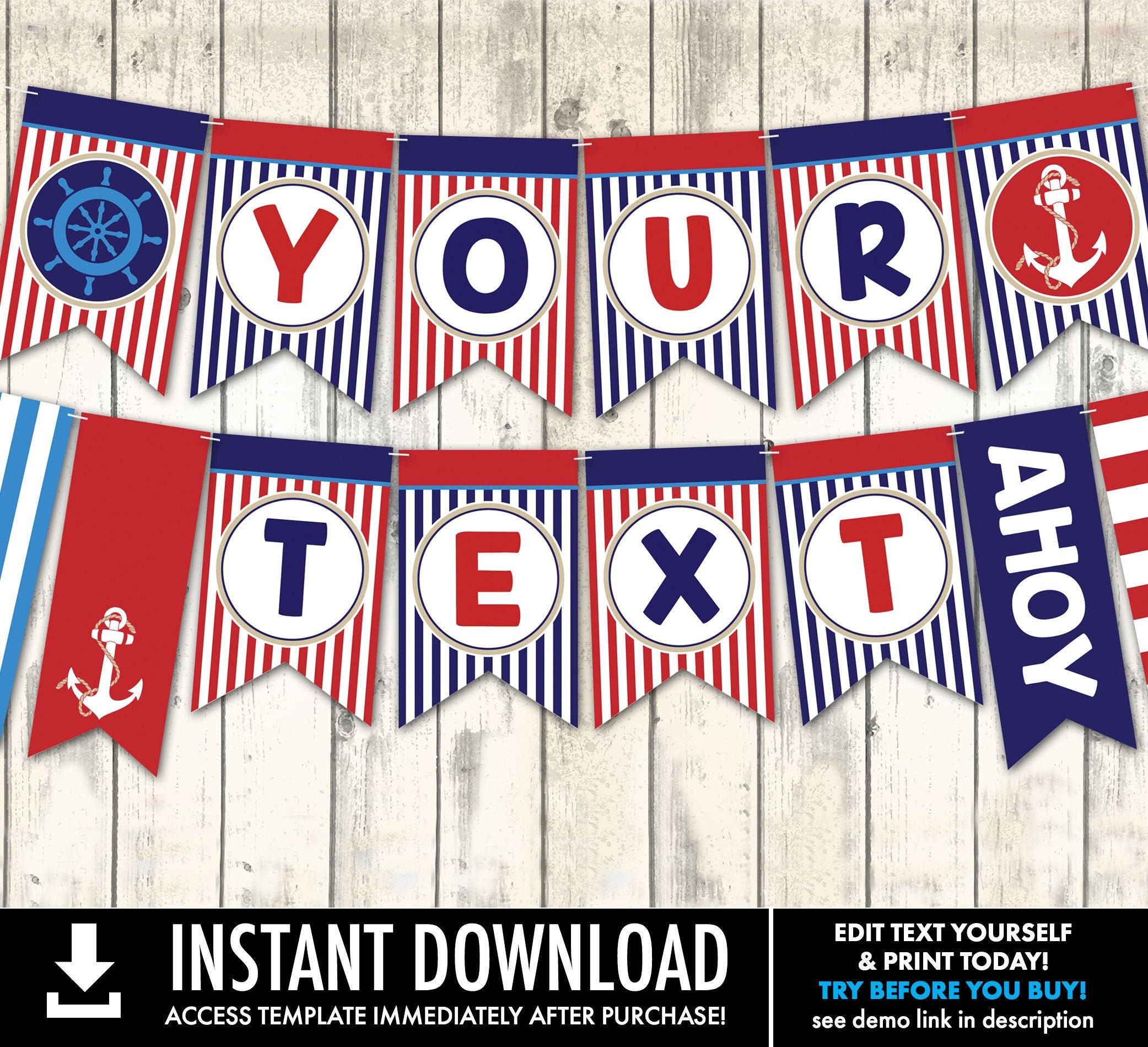 Nautical Party Banner Nautical Birthday Bunting Garland  Etsy With Nautical Banner Template