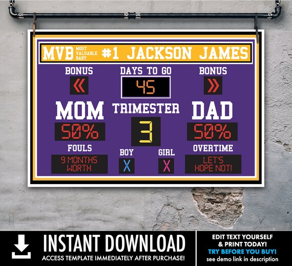 Baby Shower Scoreboard Printable 24"x36" Poster - Scoreboard Sign, Baby Scoreboard | Self-Edit with CORJL - INSTANT Download Printable Il_570xn