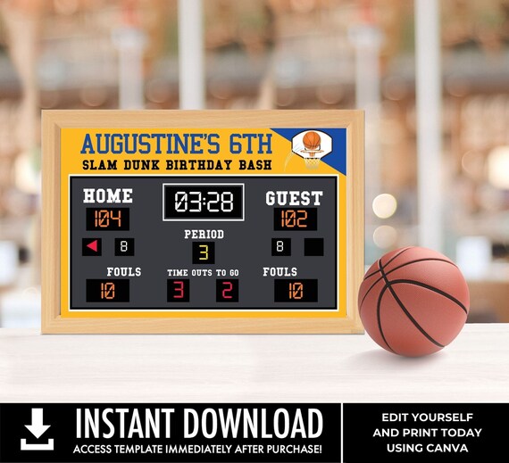 Basketball Scoreboard Printable 6"x4" Table Top Sign - Scoreboard Sign, Basketball Birthday | Edit with CANVA - INSTANT DOWNLOAD