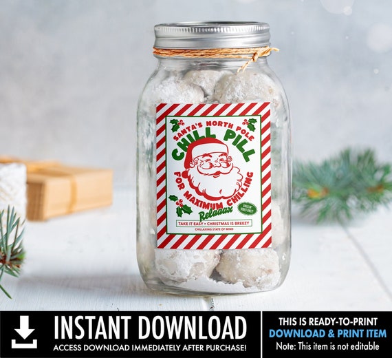 Christmas Emergency Chill Pills,Kris Kringle Gift,Secret Santa Gift, North Pole Pharmacy | INSTANT Download Printable