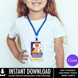 Insignias de Basketball All Star, Cumpleaños de baloncesto, Plantilla de cordón de pase VIP de baloncesto / Personalizar usando CANVA - Descarga INSTANTE Imprimible imagen 6