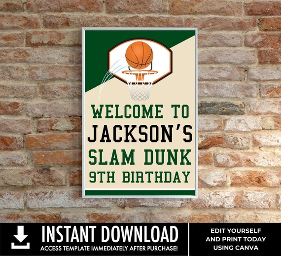 Basketball 24x36 Welcome Party Sign - Basketball Party, Basketball Birthday Sign | Self-Editing with CORJL - INSTANT DOWNLOAD Printable