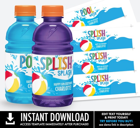 Pool Party Gatorade Drink Label/Wrap Party Drink Label, Summer Party
