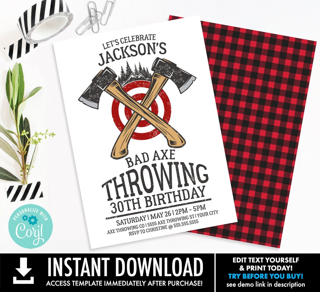 Axe Throwing Party Invitation Bad Axe Birthday,axe Throwing Invite