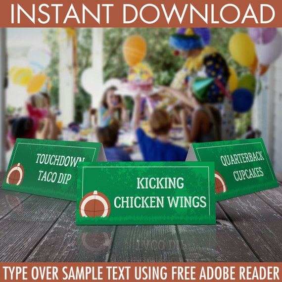 Football Food Labels - Football Birthday, Tailgate, Super-Bowl, Bowl Party, Table Tents | Editable Text - Instant Download PDF Printable