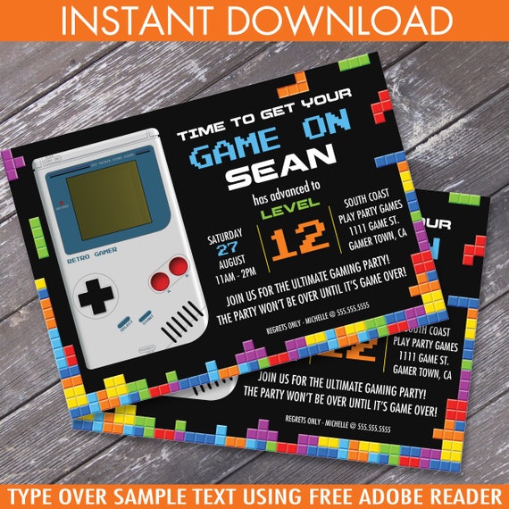 Video Game Birthday Party Invitation Retro Game Controller Etsy