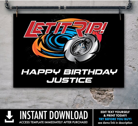 Blade Tournament 36"x24" Birthday Name Poster/Sign - Bey-Blade Inspired, Party Sign | Self-Editing with CORJL - INSTANT DOWNLOAD Printable Il_570xn