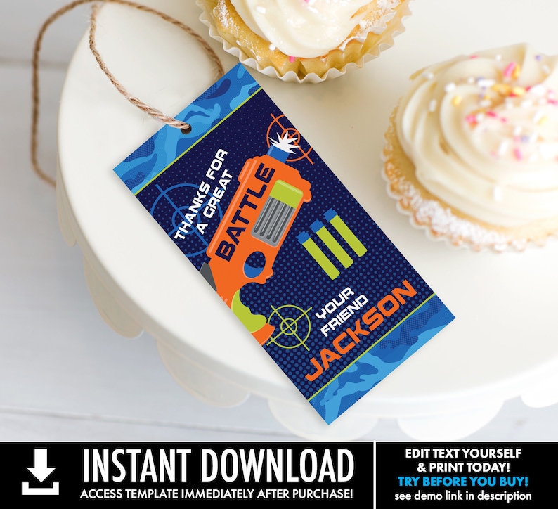 Dart Wars Favor Tag, Dart Wars Birthday Party, Target Party, Gift Tag | Self-Editing with CORJL - INSTANT Download Printable image 1